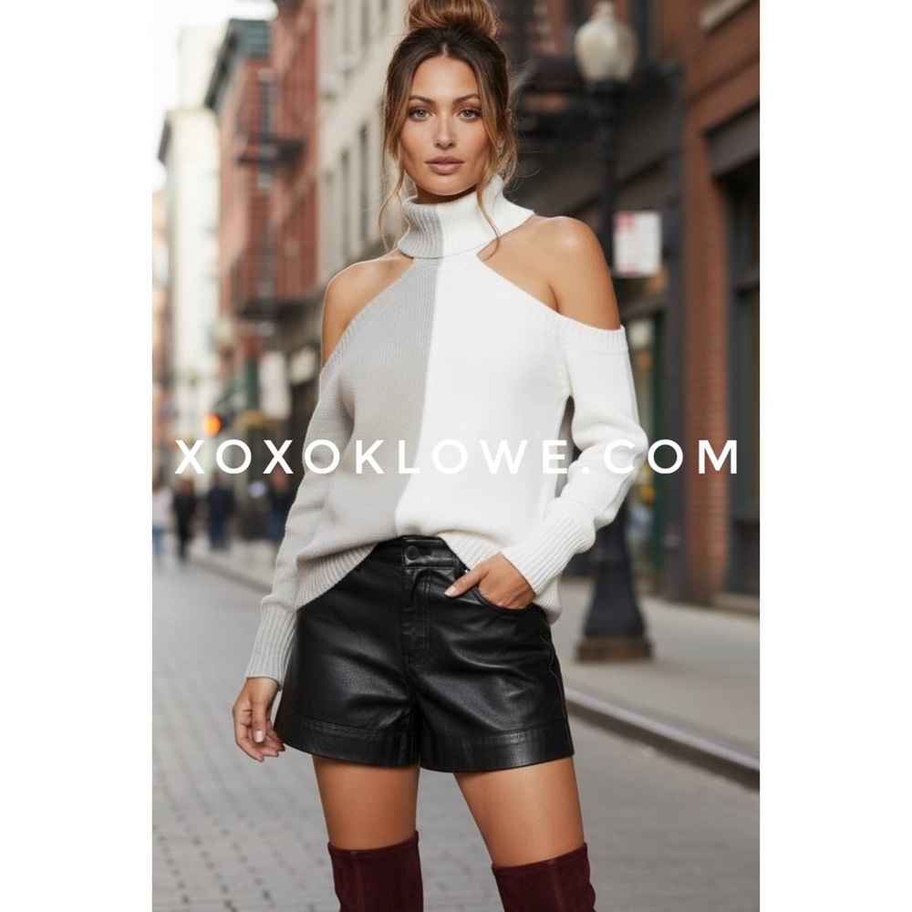 Fantastic Fawn Gray Cream Cutout Turtleneck Sweater | Oversized Statement Knit